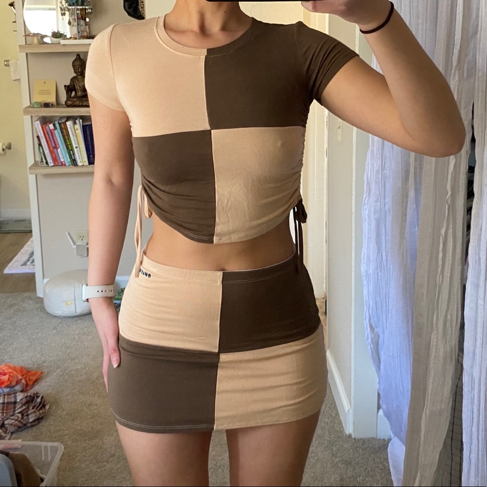OMIGHTY Colorblock Skirt Set Light/Dark Brown